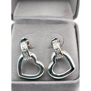 Sterling Heart Dangle Stud Earrings NIB comes with Grey Velvet box .75"